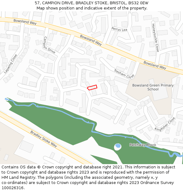 57, CAMPION DRIVE, BRADLEY STOKE, BRISTOL, BS32 0EW: Location map and indicative extent of plot