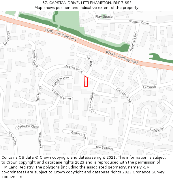 57, CAPSTAN DRIVE, LITTLEHAMPTON, BN17 6SF: Location map and indicative extent of plot