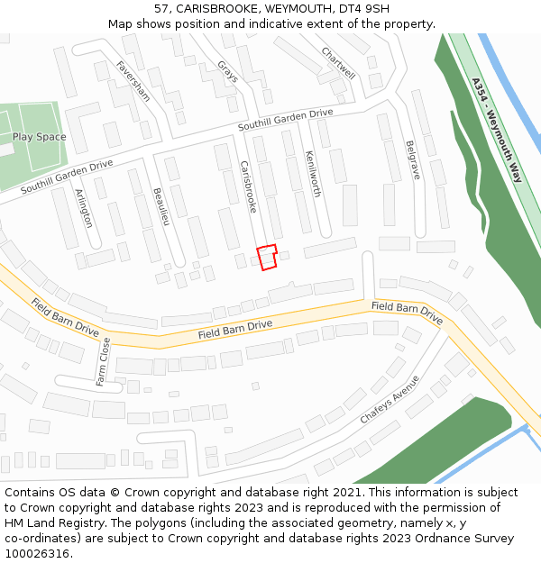 57, CARISBROOKE, WEYMOUTH, DT4 9SH: Location map and indicative extent of plot