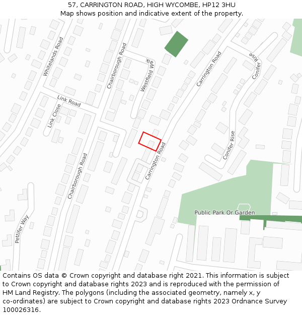 57, CARRINGTON ROAD, HIGH WYCOMBE, HP12 3HU: Location map and indicative extent of plot