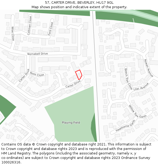 57, CARTER DRIVE, BEVERLEY, HU17 9GL: Location map and indicative extent of plot