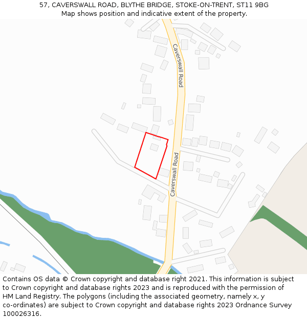 57, CAVERSWALL ROAD, BLYTHE BRIDGE, STOKE-ON-TRENT, ST11 9BG: Location map and indicative extent of plot