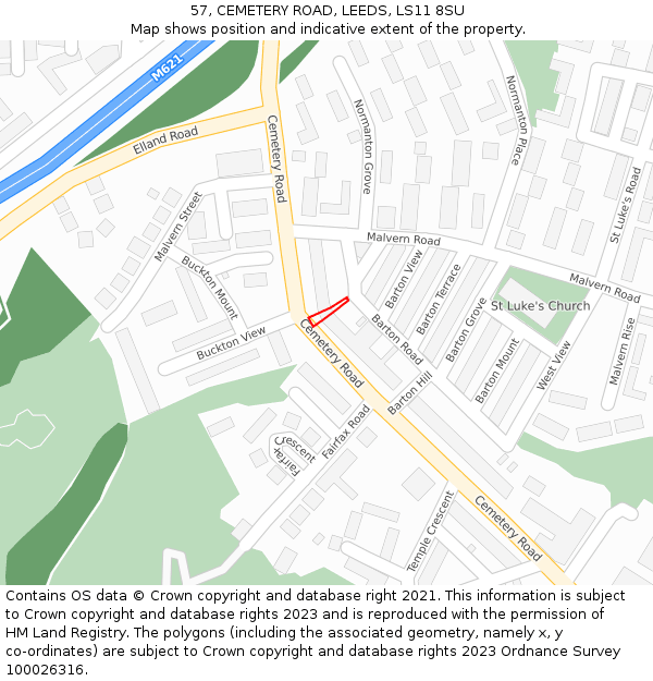 57, CEMETERY ROAD, LEEDS, LS11 8SU: Location map and indicative extent of plot