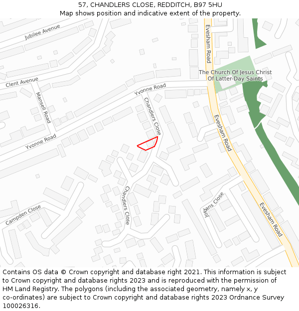 57, CHANDLERS CLOSE, REDDITCH, B97 5HU: Location map and indicative extent of plot