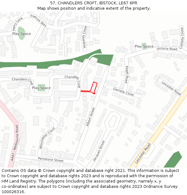 57, CHANDLERS CROFT, IBSTOCK, LE67 6PR: Location map and indicative extent of plot