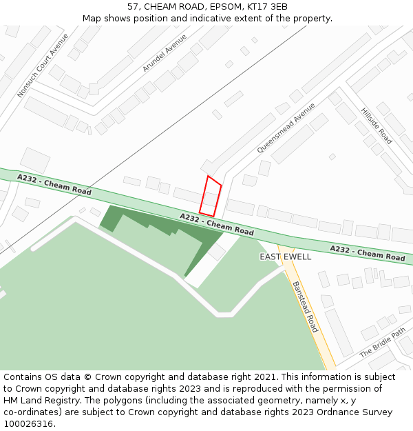 57, CHEAM ROAD, EPSOM, KT17 3EB: Location map and indicative extent of plot