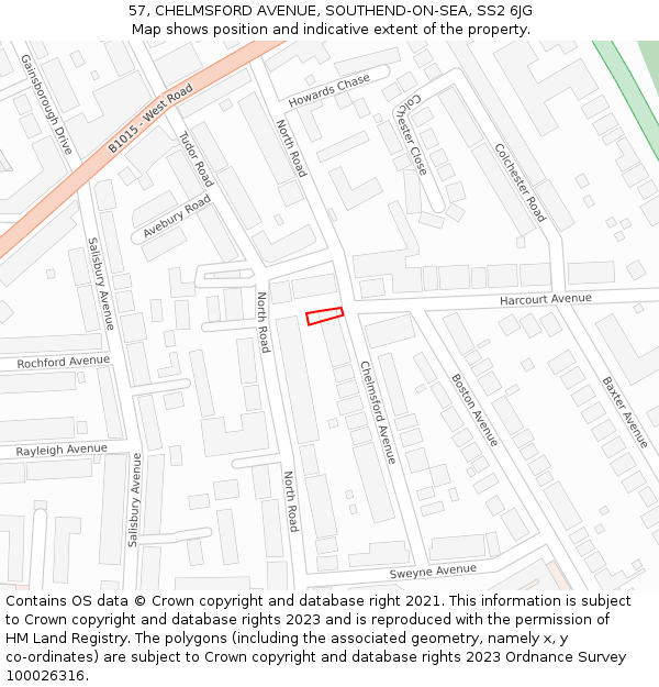 57, CHELMSFORD AVENUE, SOUTHEND-ON-SEA, SS2 6JG: Location map and indicative extent of plot