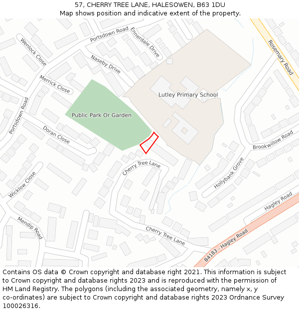 57, CHERRY TREE LANE, HALESOWEN, B63 1DU: Location map and indicative extent of plot