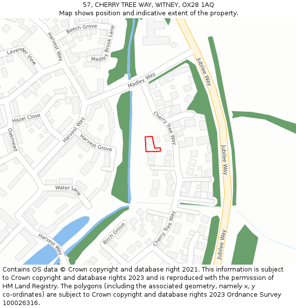 57, CHERRY TREE WAY, WITNEY, OX28 1AQ: Location map and indicative extent of plot