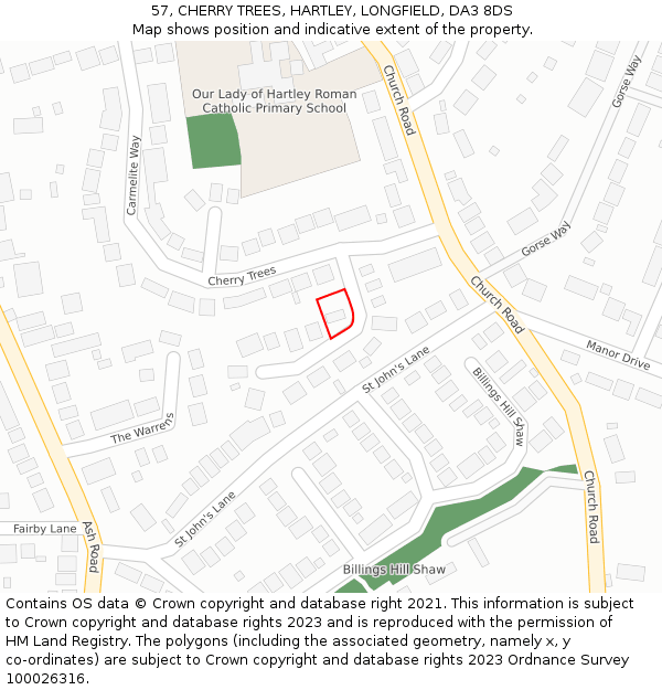 57, CHERRY TREES, HARTLEY, LONGFIELD, DA3 8DS: Location map and indicative extent of plot