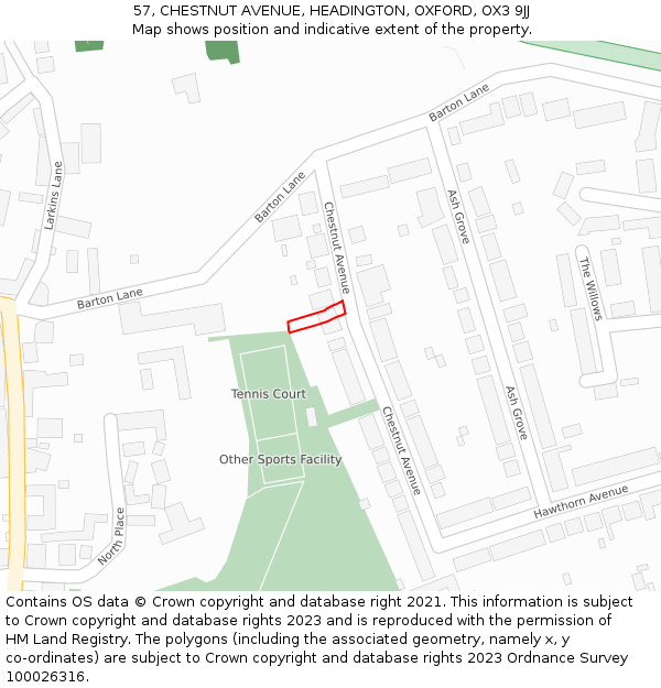 57, CHESTNUT AVENUE, HEADINGTON, OXFORD, OX3 9JJ: Location map and indicative extent of plot