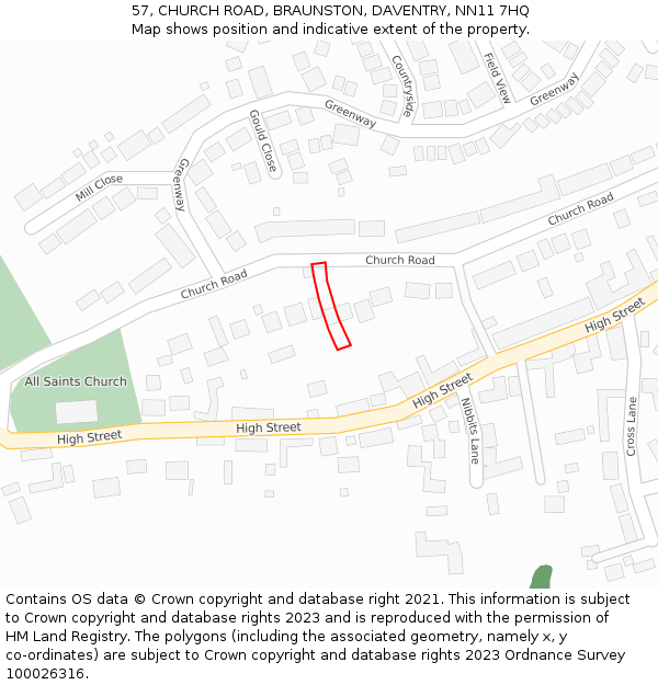 57, CHURCH ROAD, BRAUNSTON, DAVENTRY, NN11 7HQ: Location map and indicative extent of plot