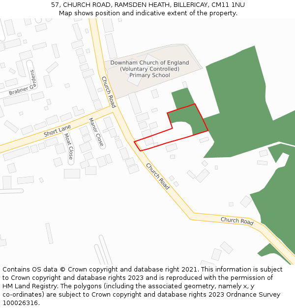 57, CHURCH ROAD, RAMSDEN HEATH, BILLERICAY, CM11 1NU: Location map and indicative extent of plot