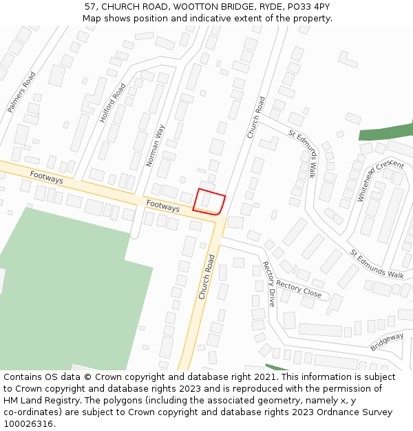 57, CHURCH ROAD, WOOTTON BRIDGE, RYDE, PO33 4PY: Location map and indicative extent of plot