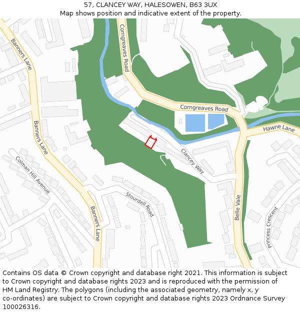 57, CLANCEY WAY, HALESOWEN, B63 3UX: Location map and indicative extent of plot