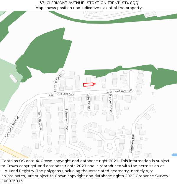 57, CLERMONT AVENUE, STOKE-ON-TRENT, ST4 8QQ: Location map and indicative extent of plot