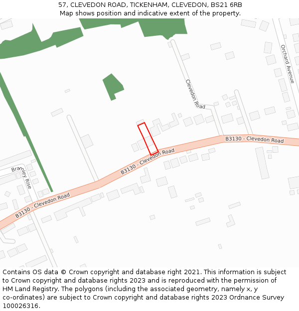 57, CLEVEDON ROAD, TICKENHAM, CLEVEDON, BS21 6RB: Location map and indicative extent of plot