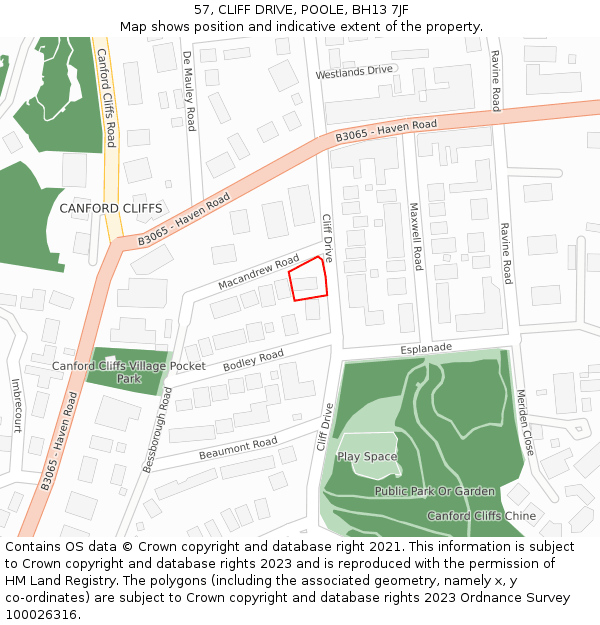 57, CLIFF DRIVE, POOLE, BH13 7JF: Location map and indicative extent of plot