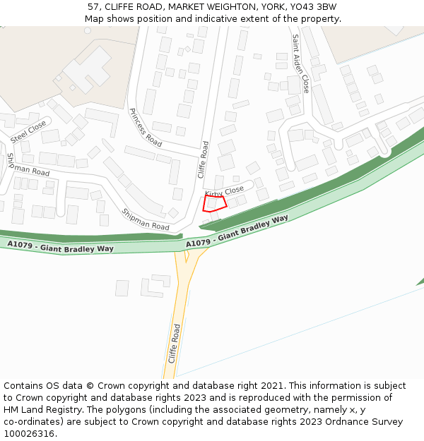 57, CLIFFE ROAD, MARKET WEIGHTON, YORK, YO43 3BW: Location map and indicative extent of plot