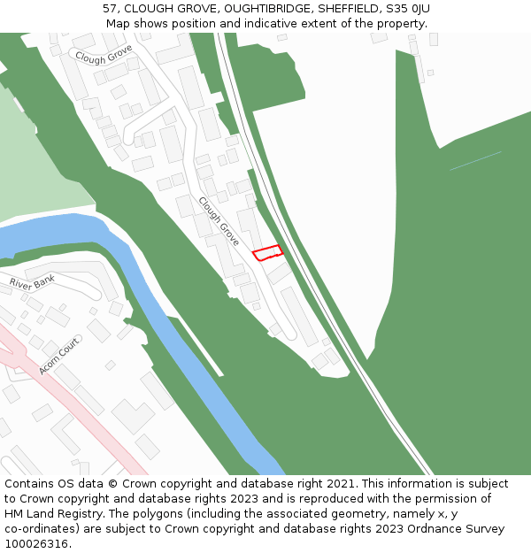 57, CLOUGH GROVE, OUGHTIBRIDGE, SHEFFIELD, S35 0JU: Location map and indicative extent of plot