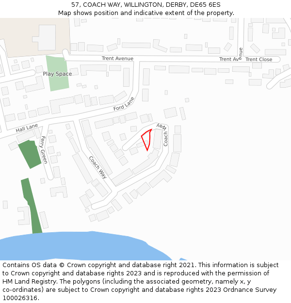 57, COACH WAY, WILLINGTON, DERBY, DE65 6ES: Location map and indicative extent of plot