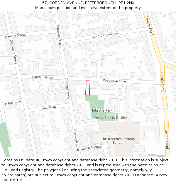 57, COBDEN AVENUE, PETERBOROUGH, PE1 2NX: Location map and indicative extent of plot