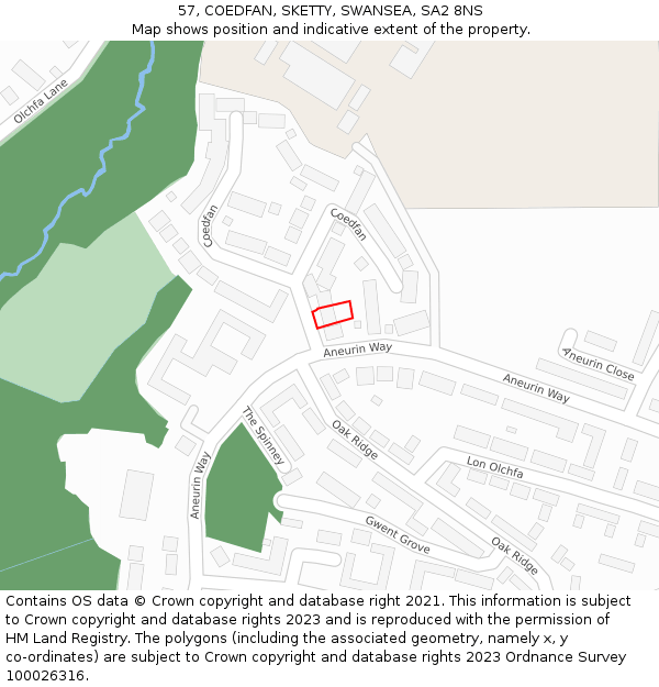 57, COEDFAN, SKETTY, SWANSEA, SA2 8NS: Location map and indicative extent of plot