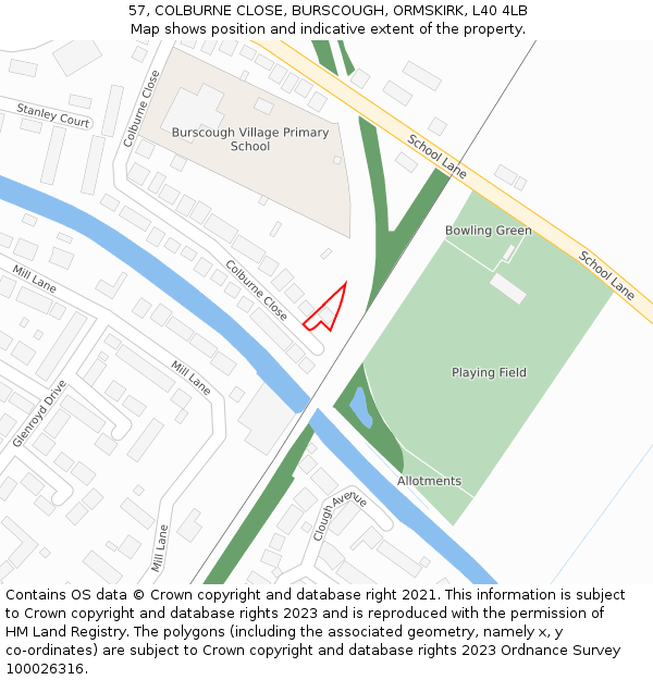 57, COLBURNE CLOSE, BURSCOUGH, ORMSKIRK, L40 4LB: Location map and indicative extent of plot