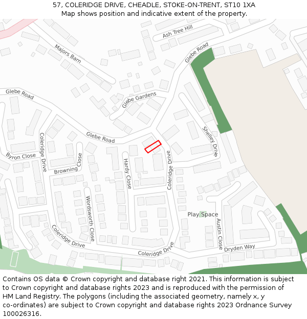 57, COLERIDGE DRIVE, CHEADLE, STOKE-ON-TRENT, ST10 1XA: Location map and indicative extent of plot