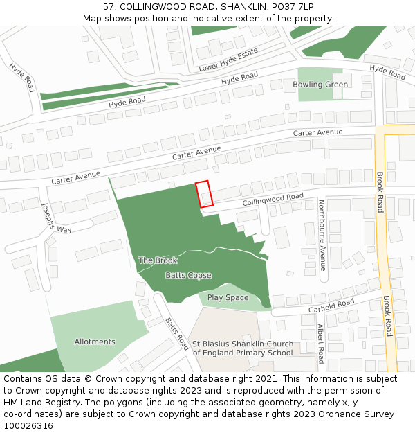 57, COLLINGWOOD ROAD, SHANKLIN, PO37 7LP: Location map and indicative extent of plot