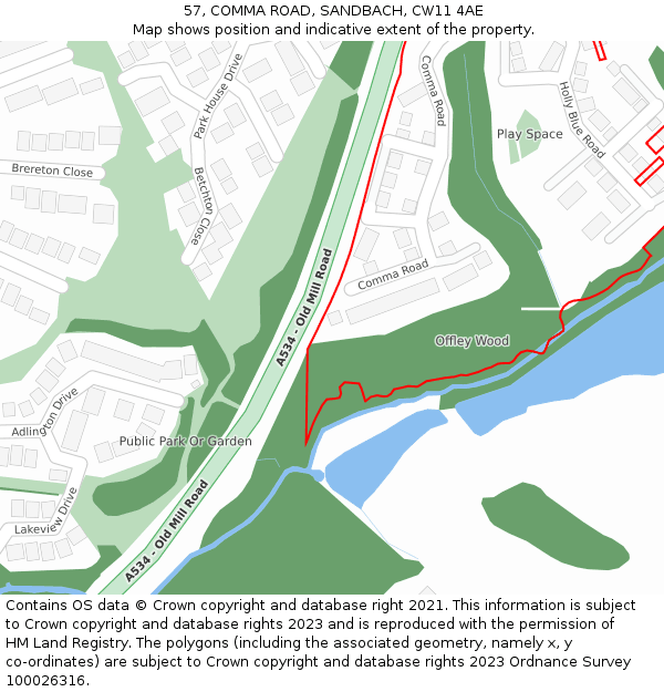 57, COMMA ROAD, SANDBACH, CW11 4AE: Location map and indicative extent of plot