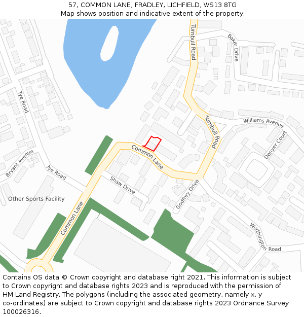 57, COMMON LANE, FRADLEY, LICHFIELD, WS13 8TG: Location map and indicative extent of plot