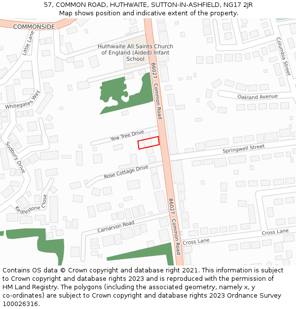 57, COMMON ROAD, HUTHWAITE, SUTTON-IN-ASHFIELD, NG17 2JR: Location map and indicative extent of plot