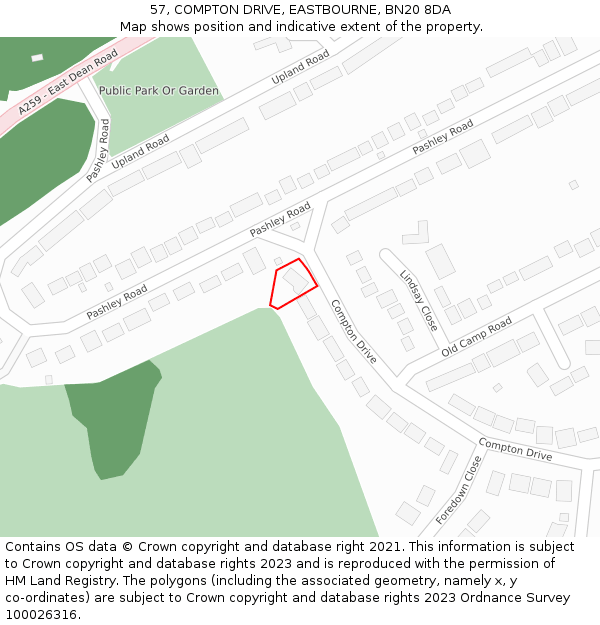 57, COMPTON DRIVE, EASTBOURNE, BN20 8DA: Location map and indicative extent of plot