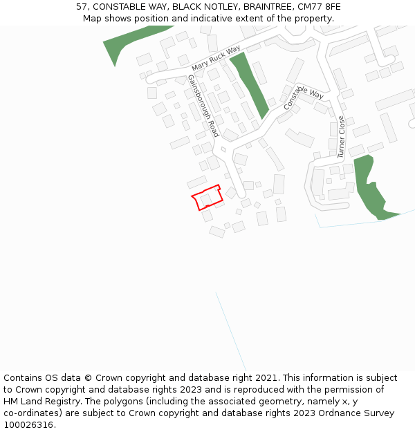 57, CONSTABLE WAY, BLACK NOTLEY, BRAINTREE, CM77 8FE: Location map and indicative extent of plot