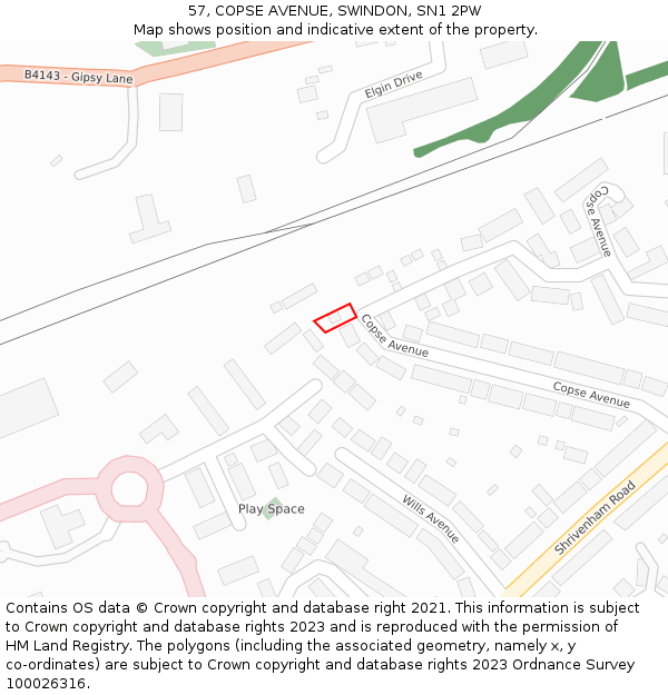 57, COPSE AVENUE, SWINDON, SN1 2PW: Location map and indicative extent of plot