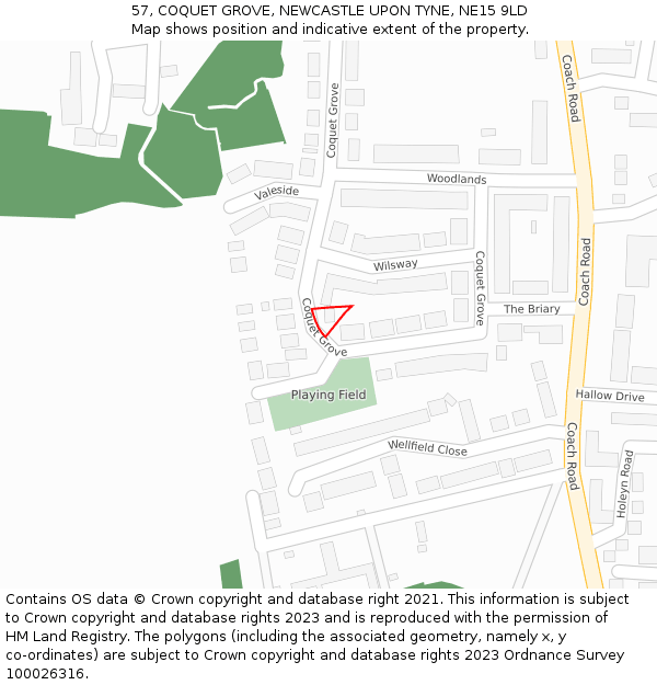 57, COQUET GROVE, NEWCASTLE UPON TYNE, NE15 9LD: Location map and indicative extent of plot