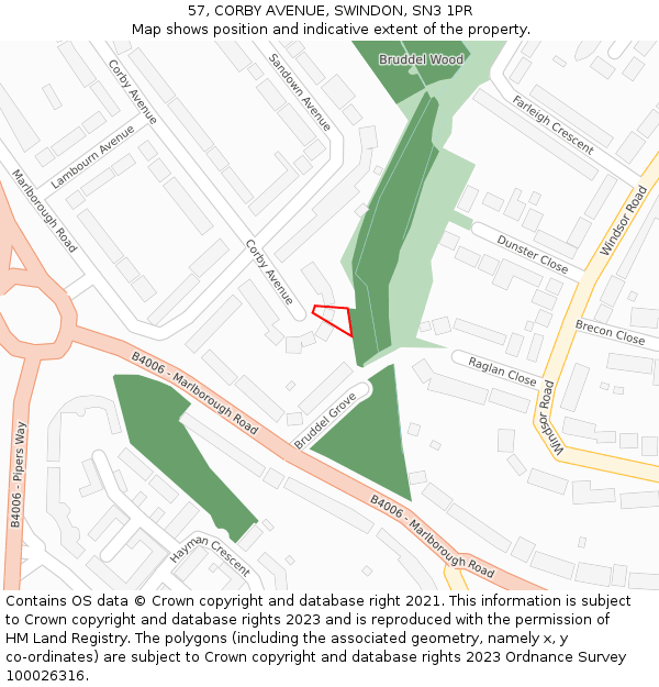 57, CORBY AVENUE, SWINDON, SN3 1PR: Location map and indicative extent of plot