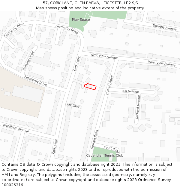 57, CORK LANE, GLEN PARVA, LEICESTER, LE2 9JS: Location map and indicative extent of plot