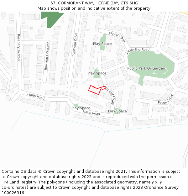57, CORMORANT WAY, HERNE BAY, CT6 6HG: Location map and indicative extent of plot