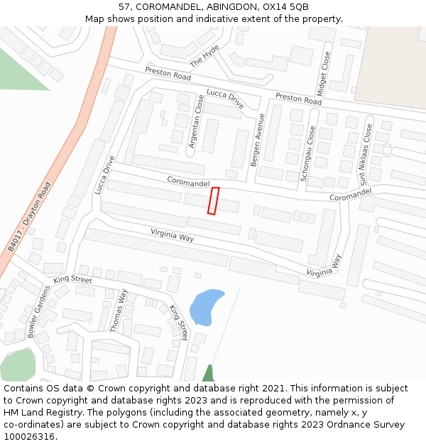57, COROMANDEL, ABINGDON, OX14 5QB: Location map and indicative extent of plot