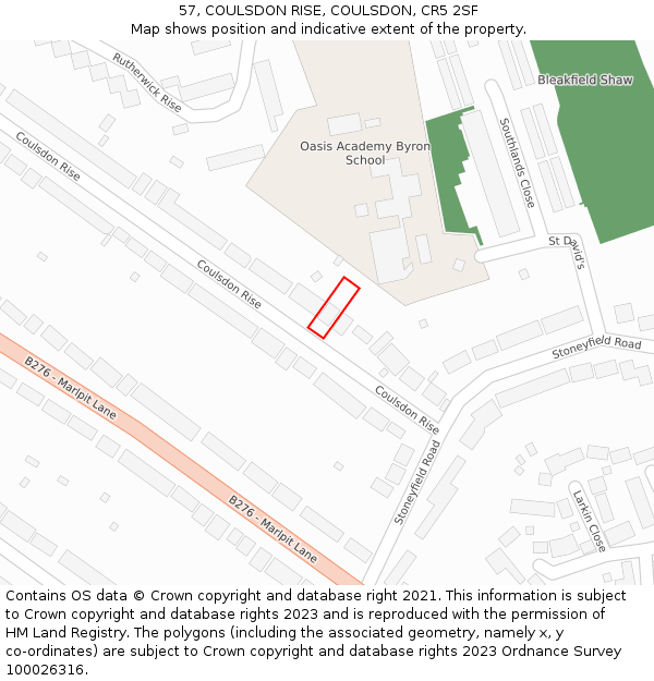 57, COULSDON RISE, COULSDON, CR5 2SF: Location map and indicative extent of plot