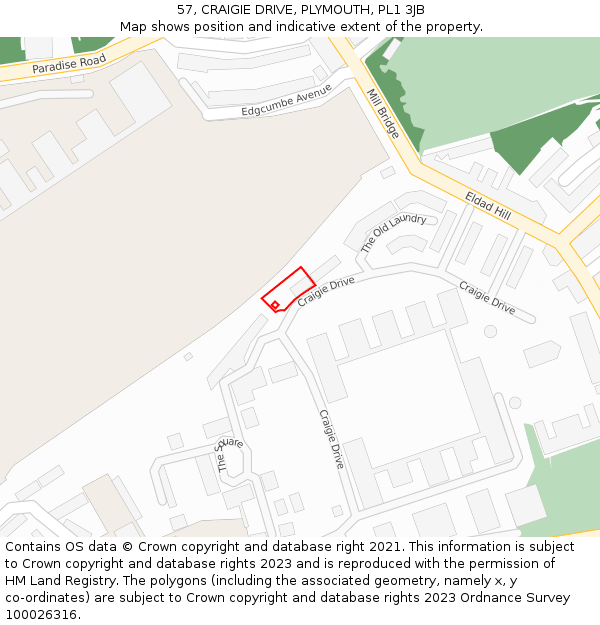 57, CRAIGIE DRIVE, PLYMOUTH, PL1 3JB: Location map and indicative extent of plot