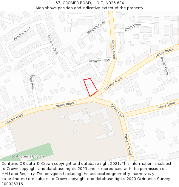 57, CROMER ROAD, HOLT, NR25 6EX: Location map and indicative extent of plot