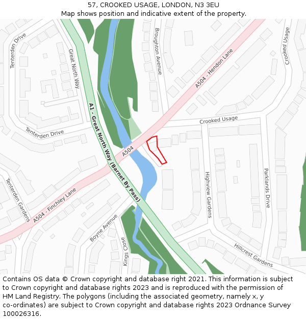 57, CROOKED USAGE, LONDON, N3 3EU: Location map and indicative extent of plot