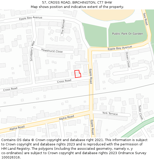 57, CROSS ROAD, BIRCHINGTON, CT7 9HW: Location map and indicative extent of plot