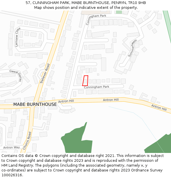 57, CUNNINGHAM PARK, MABE BURNTHOUSE, PENRYN, TR10 9HB: Location map and indicative extent of plot