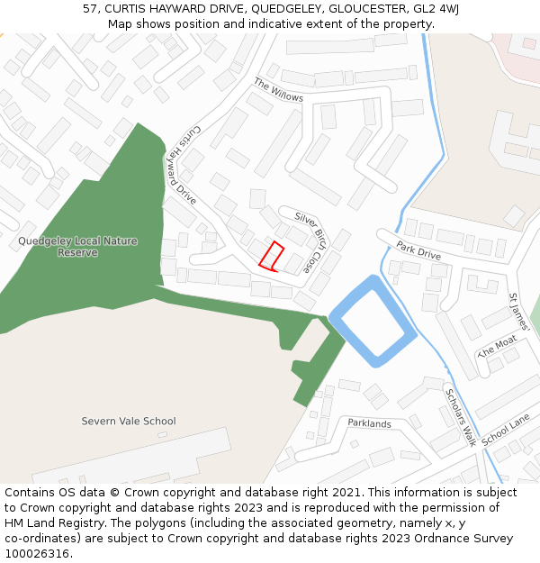 57, CURTIS HAYWARD DRIVE, QUEDGELEY, GLOUCESTER, GL2 4WJ: Location map and indicative extent of plot