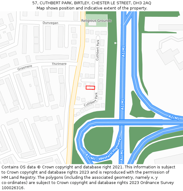 57, CUTHBERT PARK, BIRTLEY, CHESTER LE STREET, DH3 2AQ: Location map and indicative extent of plot
