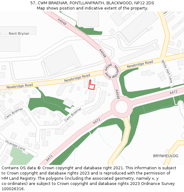 57, CWM BRAENAR, PONTLLANFRAITH, BLACKWOOD, NP12 2DS: Location map and indicative extent of plot